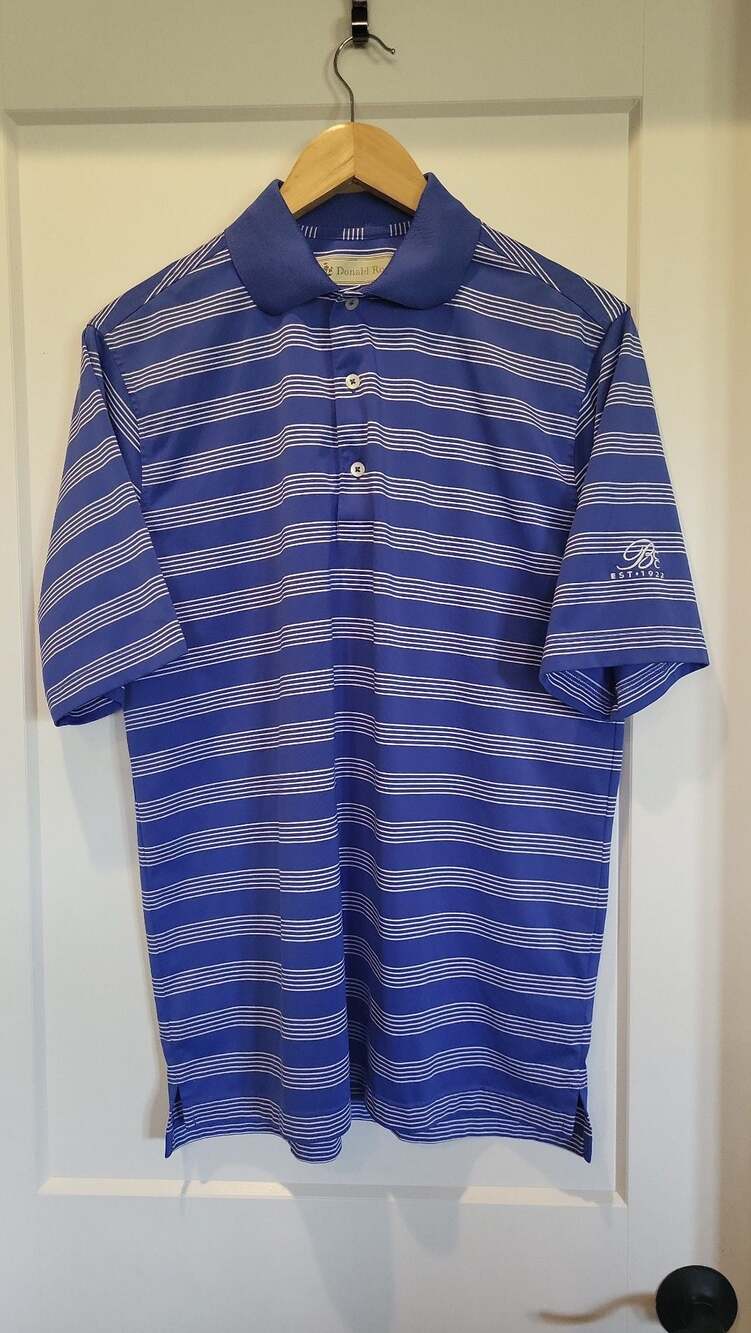 Donald Ross Sportswear Blue White Multi Striped Performance Golf Polo Shirt S